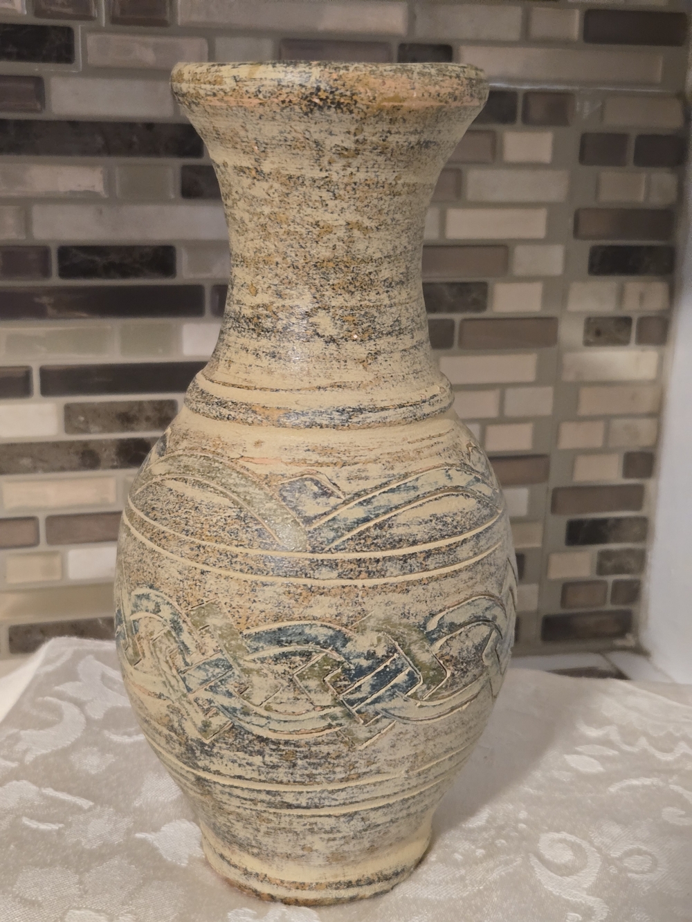Handcrafted Ceramic Vase in Cream and Green - Home Art